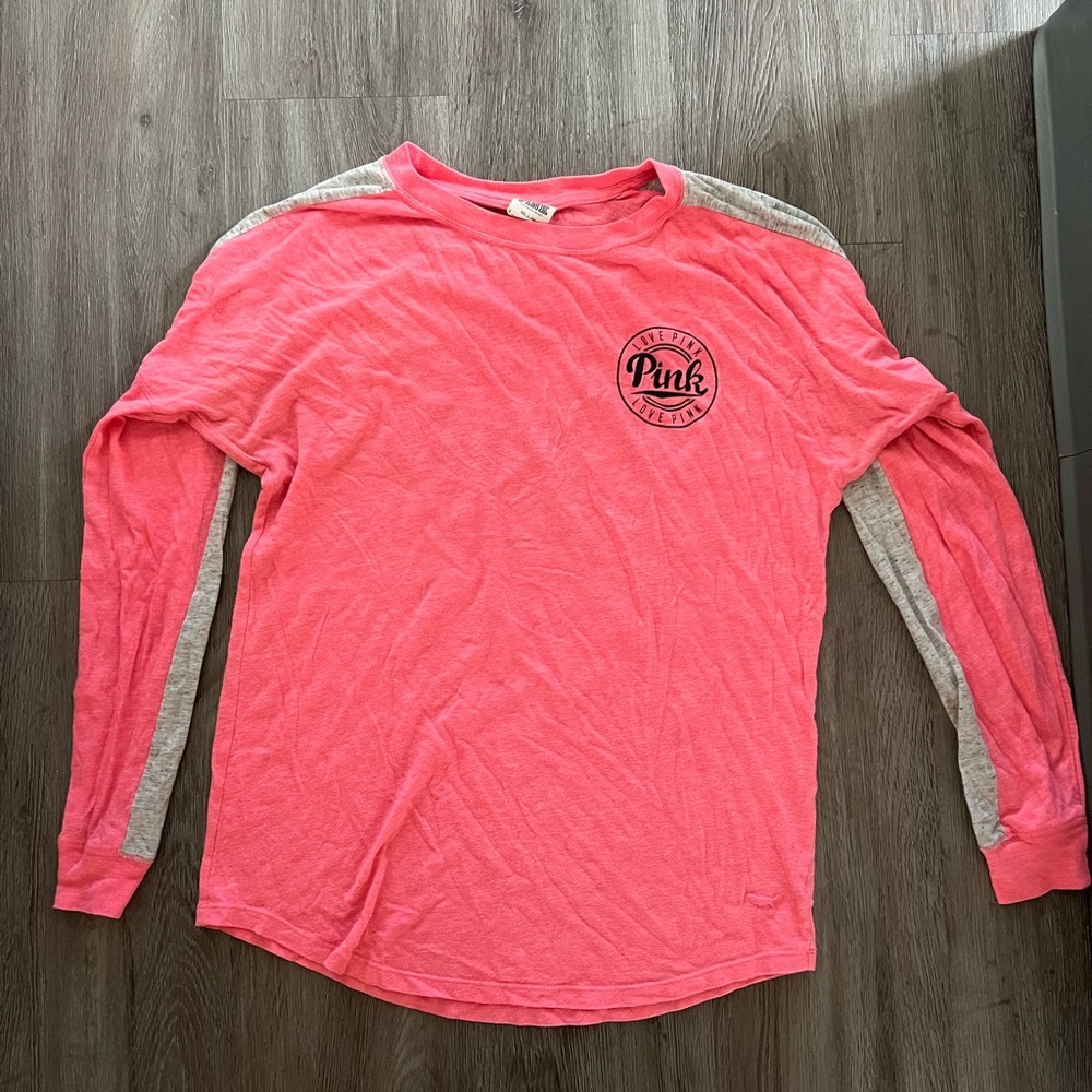 PINK Victoria's Secret Pink and Gray Long Sleeve Tee